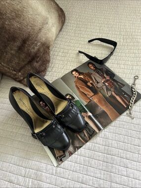 Kenneth Cole Vtg Y2K black leather 3.5” block heel pumps 8 academia